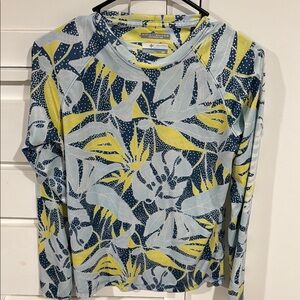 Leaf Print Long Sleeve Shirt in Blue and Yellow